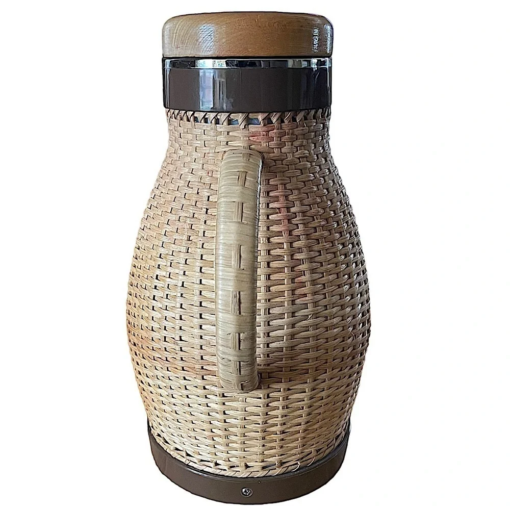 MCM Vintage Corning Designs Wicker Wrapped Thermal Carafe Coffee Thermos